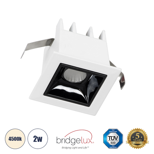 GLOBOSTAR® LUMINAR 60314 Χωνευτό Downlight Σποτ LED 2W 280lm 36° AC 220-240V IP20 Φυσικό Λευκό 4500K - Osram SMD Chip & TÜV SÜD Driver - Λευκό & Μαύρο Ματ - Μ4.3 x Π4.3 x Υ4.5cm / Q3.5 x 3.5cm - 5 Χρόνια Εγγύηση