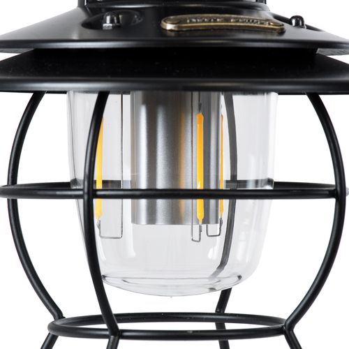 GloboStar® 85695 Αυτόνομο Φανάρι Camping LED 4W USB 2.0 με Επαναφορτιζόμενη Μπαταρία 1 x 18650 2000mAh Li-ion Power Bank IP20 Dimmable Μαύρο με Διάφανο Γυαλί CCT Εναλλαγή Φωτισμού μέσω On/Off All In One Ψυχρό 6000K+Φυσικό 4500K+Θερμό 2700K Φ13.5 x Υ17.5cm