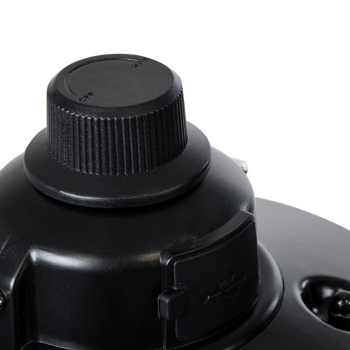 GloboStar® 85695 Αυτόνομο Φανάρι Camping LED 4W USB 2.0 με Επαναφορτιζόμενη Μπαταρία 1 x 18650 2000mAh Li-ion Power Bank IP20 Dimmable Μαύρο με Διάφανο Γυαλί CCT Εναλλαγή Φωτισμού μέσω On/Off All In One Ψυχρό 6000K+Φυσικό 4500K+Θερμό 2700K Φ13.5 x Υ17.5cm