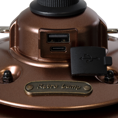 GloboStar® 85697 Αυτόνομο Φανάρι Camping LED 4W USB 2.0 με Επαναφορτιζόμενη Μπαταρία 1 x 18650 2000mAh Li-ion Power Bank IP20 Dimmable Καφέ με Διάφανο Γυαλί CCT Εναλλαγή Φωτισμού μέσω On/Off All In One Ψυχρό 6000K+Φυσικό 4500K+Θερμό 2700K Φ13.5 x Υ17.5cm