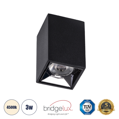 GLOBOSTAR® LUMINAR 60320 Downlight Σποτ LED 3W 420lm 36° AC 220-240V IP20 Φυσικό Λευκό 4500K - Osram SMD Chip & TÜV SÜD Driver - Μαύρο Ματ - Μ4.2 x Π4.2 x Υ6.6cm - 5 Χρόνια Εγγύηση