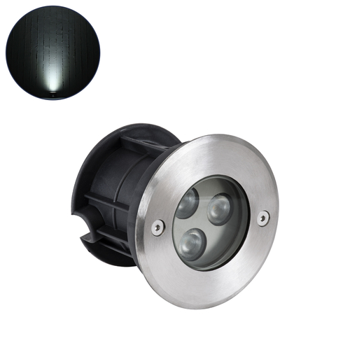 GLOBOSTAR® UNDERWATER-HUNI 90415 Υποβρύχιο Χωνευτό Σποτ για Σιντριβάνια/Πισίνες LED 3W 300lm 30° DC 24V Αδιάβροχο IP68 Ψυχρό Λευκό 6000K Dimmable - Ανοξείδωτο Ατσάλι 304 - Φ10 x Υ7.5cm - Q9.5 - 3 Χρόνια Εγγύηση