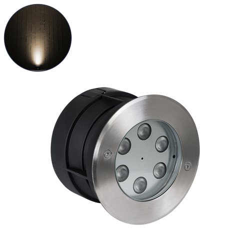 GLOBOSTAR® UNDERWATER-YUNI 90417 Υποβρύχιο Χωνευτό Σποτ για Σιντριβάνια/Πισίνες LED 6W 540lm 30° DC 24V Αδιάβροχο IP68 Θερμό Λευκό 2700K Dimmable - Ανοξείδωτο Ατσάλι 304 - Φ15 x Υ10cm / Q14cm - 3 Χρόνια Εγγύηση