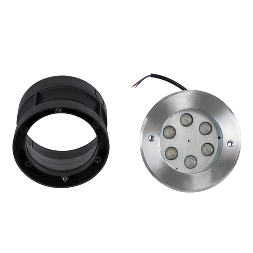 GLOBOSTAR® UNDERWATER-YUNI 90417 Υποβρύχιο Χωνευτό Σποτ για Σιντριβάνια/Πισίνες LED 6W 540lm 30° DC 24V Αδιάβροχο IP68 Θερμό Λευκό 2700K Dimmable - Ανοξείδωτο Ατσάλι 304 - Φ15 x Υ10cm / Q14cm - 3 Χρόνια Εγγύηση