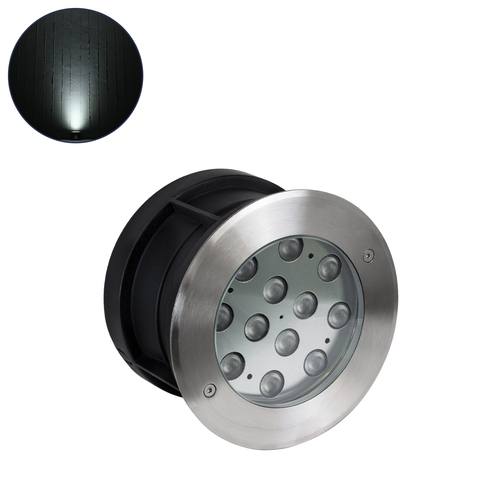 GLOBOSTAR® UNDERWATER-TUNI 90421 Υποβρύχιο Χωνευτό Σποτ για Σιντριβάνια/Πισίνες LED 12W 1200lm 30° DC 24V Αδιάβροχο IP68 Ψυχρό Λευκό 6000K Dimmable - Ανοξείδωτο Ατσάλι 304 - Φ18 x Υ11cm - Q17.5 - 3 Χρόνια Εγγύηση