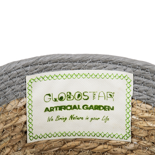 GloboStar® Artificial Garden ANTIPAROS 20289 Διακοσμητικό Πλεκτό Καλάθι - Κασπώ Γλάστρα - Flower Pot Μπεζ με Γκρι Φ22cm x Υ15cm