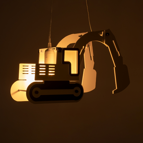 GLOBOSTAR® EXCAVATOR 61579 Παιδικό Κρεμαστό Φωτιστικό Οροφής με Ντουί 1 x E27 AC 220-240V IP20 - Κίτρινο & Μαύρο - Μ45 x Π15.5 x Υ27cm