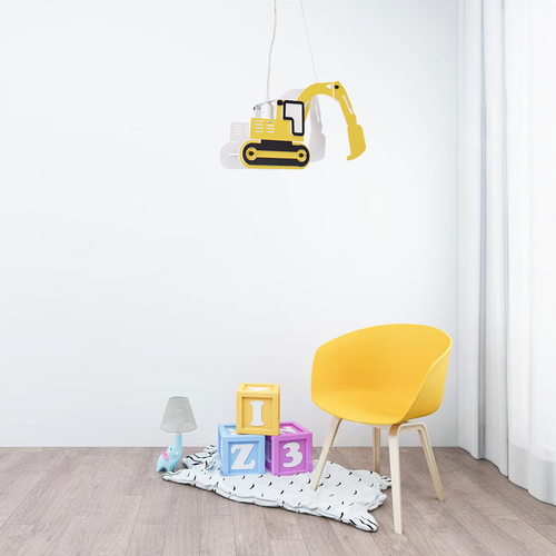 GLOBOSTAR® EXCAVATOR 61579 Παιδικό Κρεμαστό Φωτιστικό Οροφής με Ντουί 1 x E27 AC 220-240V IP20 - Κίτρινο & Μαύρο - Μ45 x Π15.5 x Υ27cm