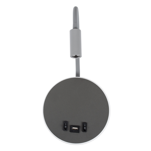 GLOBOSTAR® GOOSE 60882 Μοντέρνο Φωτιστικό Τοίχου - Απλίκα Ξενοδοχείου Reading Light με Φορτιστή USB 3A LED 6W 600lm 36° & 360° AC 220-240V IP20 Φυσικό Λευκό 4500K - CREE XPE & Lumileds SMD Chip & TÜV SÜD Driver - Γκρι Ανθρακί Ματ - Μ15.5 x Π15 x Υ30.5cm - 3 Χρόνια Εγγύηση