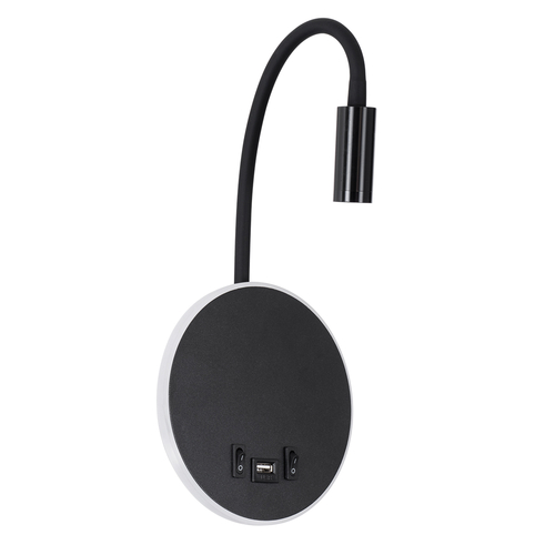 GLOBOSTAR® GOOSE 60883 Μοντέρνο Φωτιστικό Τοίχου - Απλίκα Ξενοδοχείου Reading Light με Φορτιστή USB 3A LED 6W 600lm 36° & 360° AC 220-240V IP20 Φυσικό Λευκό 4500K - CREE XPE & Lumileds SMD Chip & TÜV SÜD Driver - Μαύρο Ματ - Μ15.5 x Π15 x Υ30.5cm - 3 Χρόνια Εγγύηση