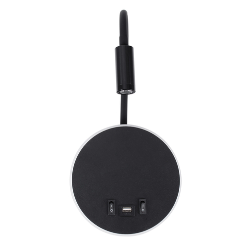 GLOBOSTAR® GOOSE 60883 Μοντέρνο Φωτιστικό Τοίχου - Απλίκα Ξενοδοχείου Reading Light με Φορτιστή USB 3A LED 6W 600lm 36° & 360° AC 220-240V IP20 Φυσικό Λευκό 4500K - CREE XPE & Lumileds SMD Chip & TÜV SÜD Driver - Μαύρο Ματ - Μ15.5 x Π15 x Υ30.5cm - 3 Χρόνια Εγγύηση
