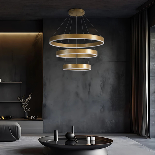 kelvo® VENOM 61190 Μοντέρνο Κρεμαστό Φωτιστικό Οροφής LED 120W 14158lm 120° AC 220-240V IP20 Ρυθμιζόμενο Λευκό CCT με Χειριστήριο από 2700K έως 6000K Dimmable - Lumileds SMD Chip - Χρυσό Βούρτσας - Μ80 x Π80 x Υ60cm - 3 Χρόνια Εγγύηση