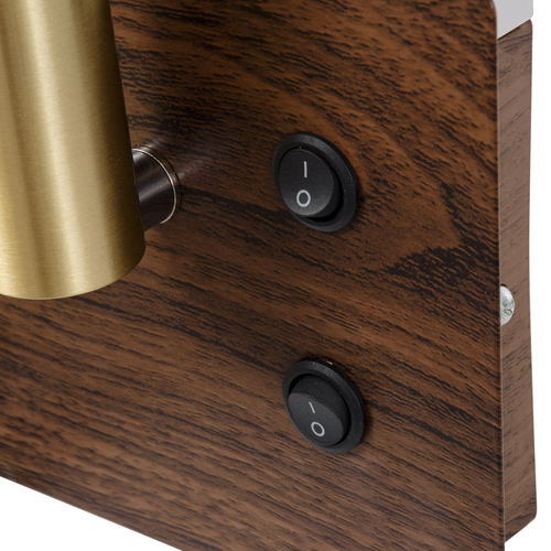 GLOBOSTAR® PALADIN 61361 Μοντέρνο Φωτιστικό Τοίχου - Απλίκα Ξενοδοχείου Reading Light με Φορτιστή USB 3A & Wireless 20W LED 6W 720lm 36° & 360° AC 220-240V IP20 Φυσικό Λευκό 4500K - Bridgelux COB Chip & TÜV SÜD Driver - Καφέ & Χρυσό Βούρτσας - Μ30 x Π11 x Υ12cm - 3 Χρόνια Εγγύηση