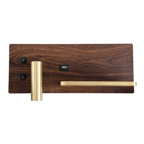 GLOBOSTAR® PALADIN 61362 Μοντέρνο Φωτιστικό Τοίχου - Απλίκα Ξενοδοχείου Reading Light με Φορτιστή USB 3A & Wireless 20W LED 6W 720lm 36° & 360° AC 220-240V IP20 Φυσικό Λευκό 4500K - Bridgelux COB Chip & TÜV SÜD Driver - Καφέ & Χρυσό Βούρτσας - Μ30 x Π11 x Υ12cm - 3 Χρόνια Εγγύηση