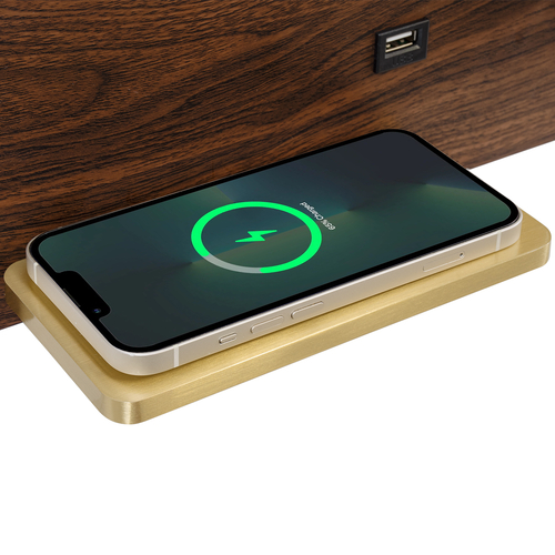 GLOBOSTAR® PALADIN 61362 Μοντέρνο Φωτιστικό Τοίχου - Απλίκα Ξενοδοχείου Reading Light με Φορτιστή USB 3A & Wireless 20W LED 6W 720lm 36° & 360° AC 220-240V IP20 Φυσικό Λευκό 4500K - Bridgelux COB Chip & TÜV SÜD Driver - Καφέ & Χρυσό Βούρτσας - Μ30 x Π11 x Υ12cm - 3 Χρόνια Εγγύηση