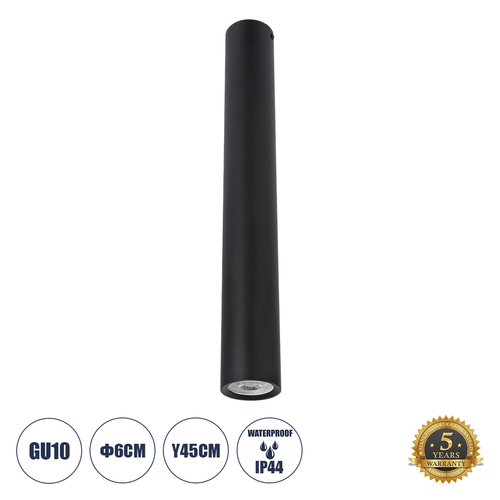 GLOBOSTAR® DUCT 61619 Φωτιστικό Downlight Σποτ με Ντουί 1 x GU10 AC 220-240V IP20 - Μαύρο Ματ - Μ6 x Π6 x Υ45cm