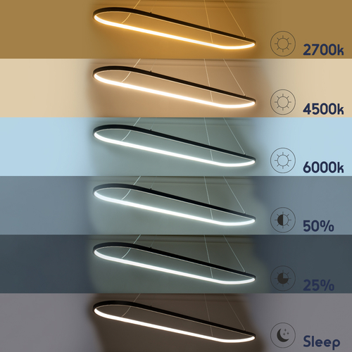 GLOBOSTAR® BOLIVAR 61271 Μοντέρνο Κρεμαστό Φωτιστικό Οροφής LED 54W 6210lm 360° AC 220-240V IP20 Ρυθμιζόμενο Λευκό CCT με Χειριστήριο από 2700K έως 6000K Dimmable - Lumileds SMD Chip - Μαύρο Ματ - Μ120 x Π30 x Υ2cm - 3 Χρόνια Εγγύηση