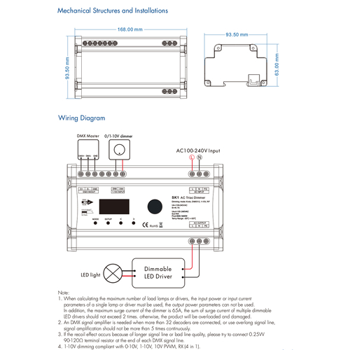 GLOBOSTAR® SKYDANCE-SK1 70674 AC Trailing Edge DMX Dimmer Ράγας με 1 x 6A 1440W Κανάλι AC 220-240V 6A 1440W Max IP20 - DMX512 & RDM - Μ16.8 x Π9.3 x Υ8cm - 5 Χρόνια Εγγύηση