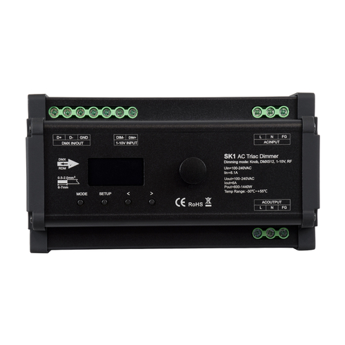 GLOBOSTAR® SKYDANCE-SK1 70674 AC Trailing Edge DMX Dimmer Ράγας με 1 x 6A 1440W Κανάλι AC 220-240V 6A 1440W Max IP20 - DMX512 & RDM - Μ16.8 x Π9.3 x Υ8cm - 5 Χρόνια Εγγύηση