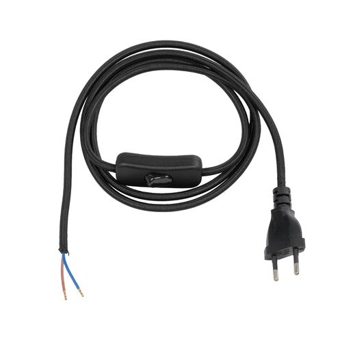 GLOBOSTAR® WHIP 77669 Μοντέρνο DIY Υφασμάτινο Καλώδιο με Διακόπτη On/Off AC 220-240V IP20 - Μαύρο - Μ150 x Π2.7 x Υ1.9cm
