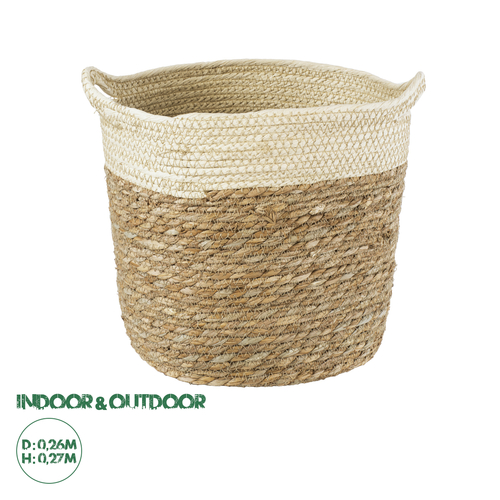 GloboStar® Artificial Garden KALYMNOS 20330 Διακοσμητικό Πλεκτό Καλάθι - Κασπώ Γλάστρα - Flower Pot Μπεζ με Καφέ Φ26cm x Υ27cm