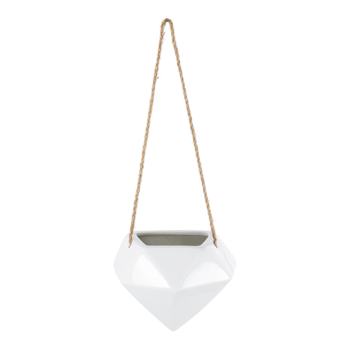 GloboStar® Artificial Garden HERAKLIO 20467 Κρεμαστό Πήλινο Κεραμικό Κασπώ Γλάστρα - Flower Pot Λευκό Μ13.5 x Π15.5 x Υ37cm