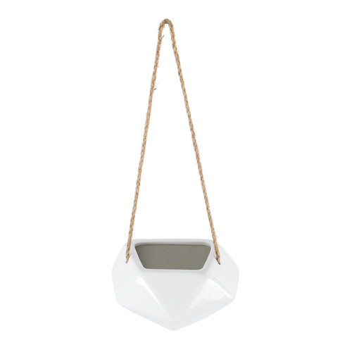 GloboStar® Artificial Garden HERAKLIO 20467 Κρεμαστό Πήλινο Κεραμικό Κασπώ Γλάστρα - Flower Pot Λευκό Μ13.5 x Π15.5 x Υ37cm