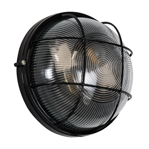 GLOBOSTAR® BOATLIGHT 61589 Vintage Φωτιστικό Καραβοχελώνα Τοίχου & Οροφής με Ντουί 2 x E27 AC 220-240V Αδιάβροχο IP65 - Μαύρο Ματ - Μ24 x Π24 x Υ11cm