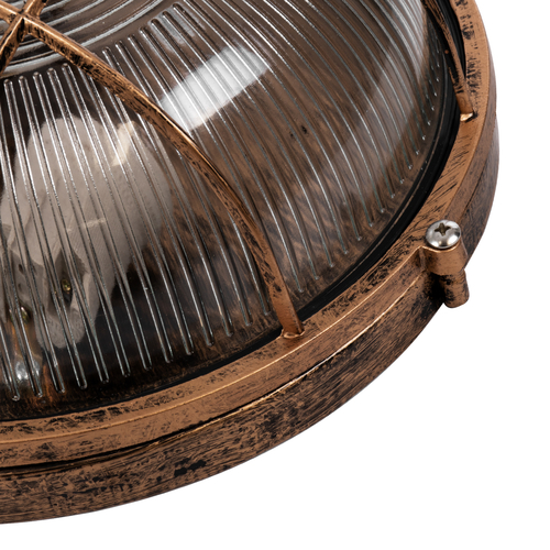 GLOBOSTAR® BOATLIGHT 61590 Vintage Φωτιστικό Καραβοχελώνα Τοίχου & Οροφής με Ντουί 2 x E27 AC 220-240V Αδιάβροχο IP65 - Χάλκινο Παλαιωμένο Εφέ Σκουριάς Ματ - Μ24 x Π24 x Υ11cm