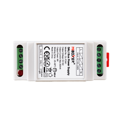 GLOBOSTAR® MiBOXER-DL-POW1 71420 DC DALI BUS Τροφοδοτικό/Μετασχηματιστής SELV Ράγας με 2 x 125mA 2W Κανάλια AC 220-240V σε DC 16V 250mA 4W Max IP20 - DALI BUS - Μ9 x Π3.4 x Υ6cm - 5 Χρόνια Εγγύηση