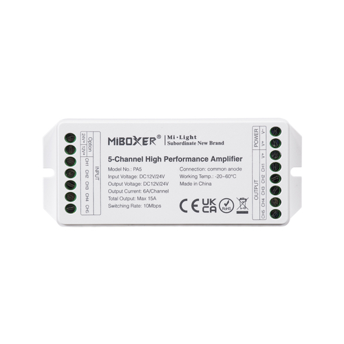 GLOBOSTAR® MiBOXER-PA5 71429 DC Ενισχυτής Ισχύος & Σήματος Υψηλής Ταχύτητας με 5 x 6A 144W Κανάλια DC 12-24V 15A 360W Max IP20 - Μ11.4 x Π4.9 x Υ2.8cm - 5 Χρόνια Εγγύηση