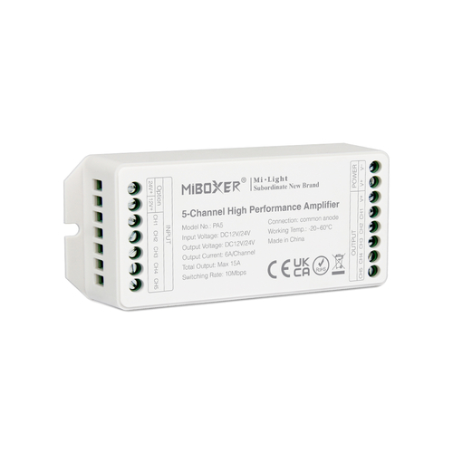 GLOBOSTAR® MiBOXER-PA5 71429 DC Ενισχυτής Ισχύος & Σήματος Υψηλής Ταχύτητας με 5 x 6A 144W Κανάλια DC 12-24V 15A 360W Max IP20 - Μ11.4 x Π4.9 x Υ2.8cm - 5 Χρόνια Εγγύηση