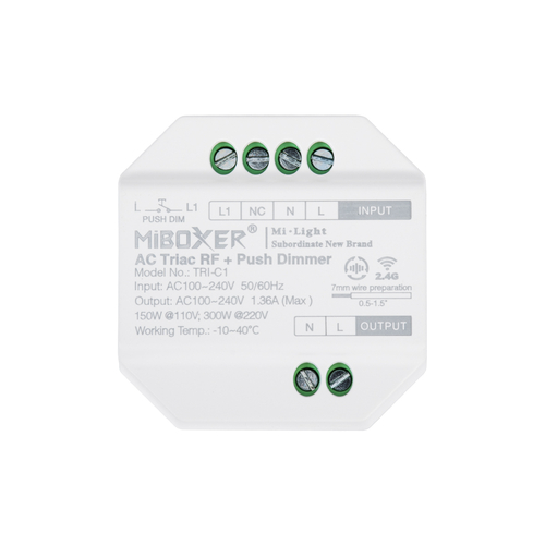 GLOBOSTAR® MiBOXER-TRI-C1 71432 AC Triac RF 2.4Ghz & Push Dimmer με 1 x 1.36A 300W Κανάλι AC 220-240V 1.36A 300W Max IP20 - RF 2.4Ghz & Push Dimming - Μ5 x Π5 x Υ2.3cm - 5 Χρόνια Εγγύηση