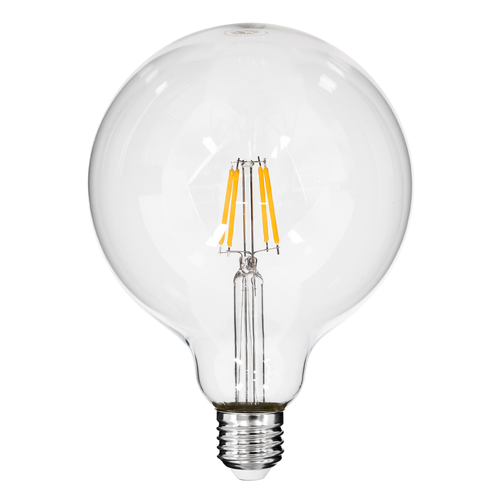 GLOBOSTAR® BUBBLE 99012 Λάμπα E27 G125 LED 4W 400lm 360° AC 220-240V IP20 Θερμό Λευκό 2700K Dimmable - Long Filament Chip - Διάφανο - Μ12.5 x Π12.5 x Υ18cm - 3 Χρόνια Εγγύηση