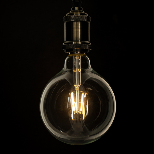 GLOBOSTAR® BUBBLE 99012 Λάμπα E27 G125 LED 4W 400lm 360° AC 220-240V IP20 Θερμό Λευκό 2700K Dimmable - Long Filament Chip - Διάφανο - Μ12.5 x Π12.5 x Υ18cm - 3 Χρόνια Εγγύηση