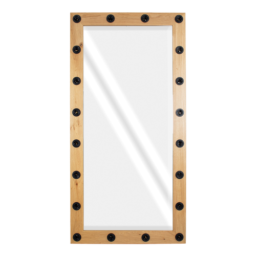 GloboStar® MAKEUP MIRROR-160x80-1 Μοντέρνος Καθρέπτης Μακιγιάζ με Πλαίσιο Φυσικού Ξύλου με Διακόπτη On/Off 20 x E27 AC220-240V - Μ80 x Π7 x Υ160cm - Μπεζ Δρυς