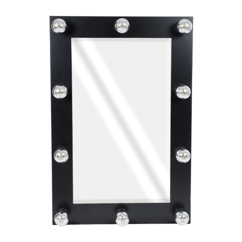 GloboStar® MAKEUP MIRROR-60x90-5 Μοντέρνος Καθρέπτης Μακιγιάζ με Πλαίσιο Φυσικού Ξύλου με Διακόπτη On/Off 10 x E27 AC220-240V - Μ60 x Π7 x Υ90cm - Μαύρος Έβενος