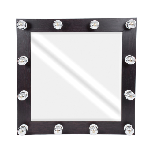 GloboStar® MAKEUP MIRROR-80x80-2 Μοντέρνος Καθρέπτης Μακιγιάζ με Πλαίσιο Φυσικού Ξύλου με Διακόπτη On/Off 12 x E27 AC220-240V - Μ80 x Π7 x Υ80cm - Καφέ Wenge