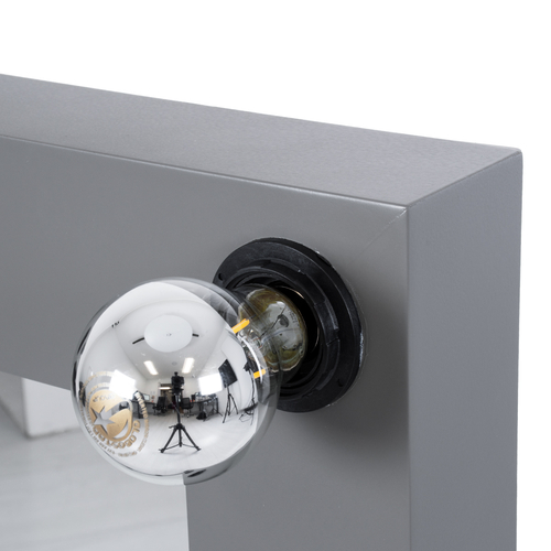 GloboStar® MAKEUP MIRROR-60x90-6 Μοντέρνος Καθρέπτης Μακιγιάζ με Πλαίσιο Φυσικού Ξύλου με Διακόπτη On/Off 10 x E27 AC220-240V - Μ60 x Π7 x Υ90cm - Γκρι Ανθρακί