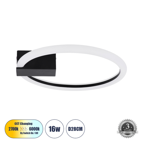 GLOBOSTAR® CINDERELLA 60976 Μοντέρνο Φωτιστικό Οροφής LED 16W 1792lm 360° AC 220-240V IP20 Ρυθμιζόμενο Λευκό CCT με On/Off 2700K/4500K/6000K - Lumileds SMD Chip - Μαύρο Ματ - Μ28.5 x Π28.5 x Υ5cm - 3 Χρόνια Εγγύηση