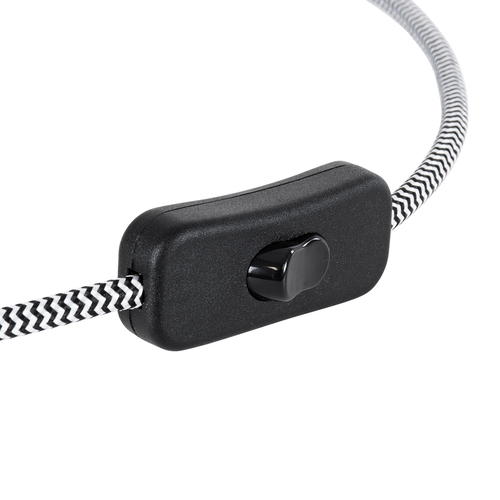GLOBOSTAR® WHIP 77668 Μοντέρνο DIY Φωτιστικό με Υφασμάτινο Καλώδιο, Ντουί 1 x E27, Διακόπτη On/Off & Πρίζα AC 220-240V IP20 - Λευκό & Μαύρο - Μ150 x Π5.8 x Υ5.8cm