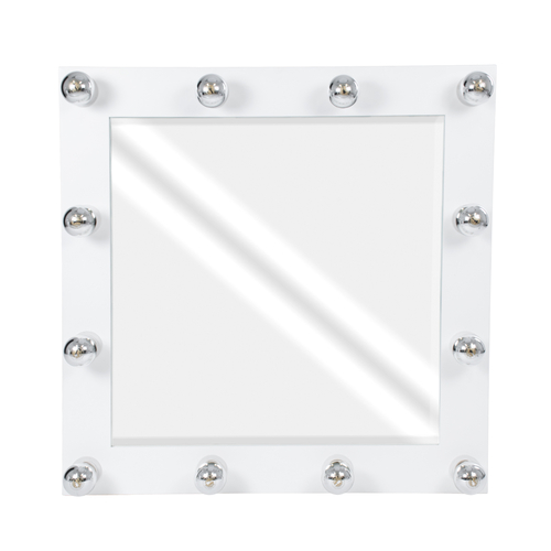 GloboStar® MAKEUP MIRROR-80x80-4 Μοντέρνος Καθρέπτης Μακιγιάζ με Πλαίσιο Φυσικού Ξύλου με Διακόπτη On/Off 12 x E27 AC220-240V - Μ80 x Π7 x Υ80cm - Λευκή Λάκα
