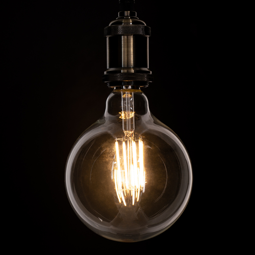 GLOBOSTAR® BUBBLE 99014 Λάμπα E27 G125 LED 12W 1200lm 360° AC 220-240V IP20 Θερμό Λευκό 2700K Dimmable - Long Filament Chip - Διάφανο - Μ12.5 x Π12.5 x Υ18cm - 3 Χρόνια Εγγύηση