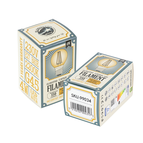 GLOBOSTAR® SPHERE 99034 Λάμπα E27 G45 LED 4W 350lm 360° AC 220-240V IP20 Ultra Θερμό Λευκό 2200K Dimmable - Long Filament Chip - Μελί - Μ4.5 x Π4.5 x Υ7.5cm - 3 Χρόνια Εγγύηση