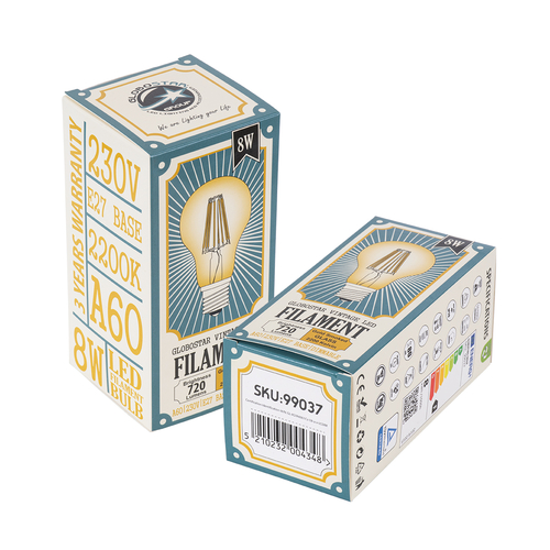 GLOBOSTAR® GLOBE 99037 Λάμπα E27 A60 LED 8W 720lm 360° AC 220-240V IP20 Ultra Θερμό Λευκό 2200K Dimmable - Long Filament Chip - Μελί - Μ6 x Π6 x Υ10.5cm - 3 Χρόνια Εγγύηση