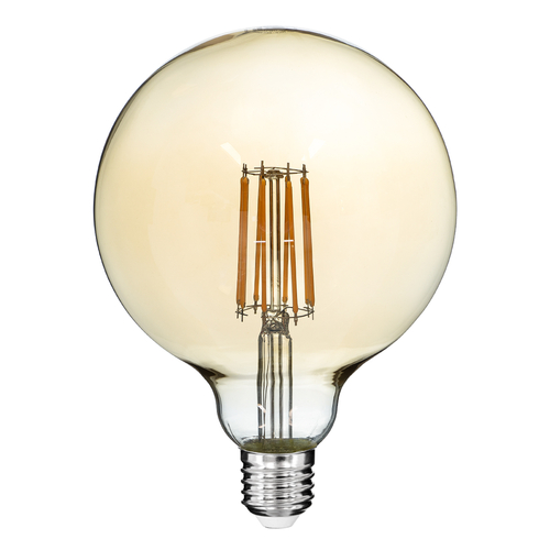 GLOBOSTAR® BUBBLE 99044 Λάμπα E27 G125 LED 12W 1080lm 360° AC 220-240V IP20 Ultra Θερμό Λευκό 2200K Dimmable - Long Filament Chip - Μελί - Μ12.5 x Π12.5 x Υ18cm - 3 Χρόνια Εγγύηση