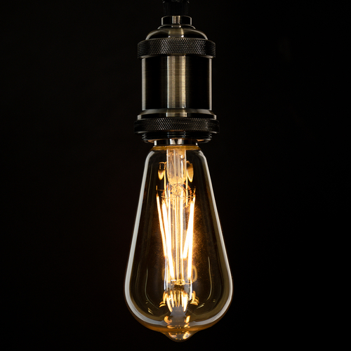 GLOBOSTAR® PEAR 99046 Λάμπα E27 ST64 LED 8W 720lm 360° AC 220-240V IP20 Ultra Θερμό Λευκό 2200K Dimmable - Long Filament Chip - Μελί - Μ6.4 x Π6.4 x Υ14cm - 3 Χρόνια Εγγύηση