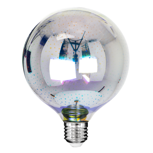 GLOBOSTAR® BUBBLE 99271 Λάμπα E27 G125 LED 3W 201lm 360° AC 220-240V IP20 Θερμό Λευκό 2700K Dimmable - Long Filament Chip - Galaxy Mirror Εφέ - Μ12.5 x Π12.5 x Υ18cm - 3 Χρόνια Εγγύηση