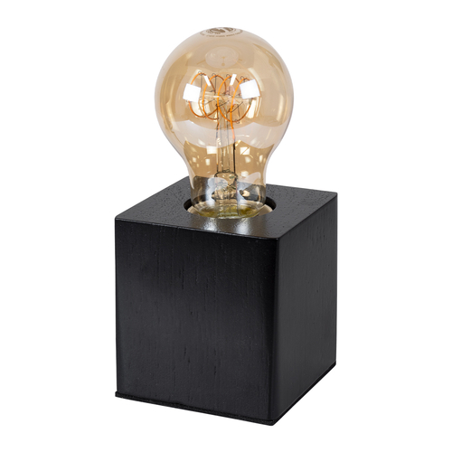 GloboStar® WOODBOX 99407 Μοντέρνο Επιτραπέζιο Φωτιστικό Πορτατίφ Μονόφωτο 1 x E27 IP20 Μαύρο Ξύλο - Μ7.6 x Π7.6 x Υ8.2cm