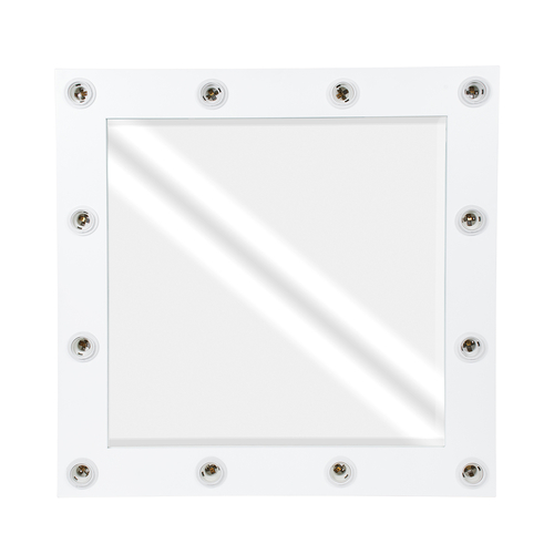 GloboStar® MAKEUP MIRROR-80x80-4 Μοντέρνος Καθρέπτης Μακιγιάζ με Πλαίσιο Φυσικού Ξύλου με Διακόπτη On/Off 12 x E27 AC220-240V - Μ80 x Π7 x Υ80cm - Λευκή Λάκα